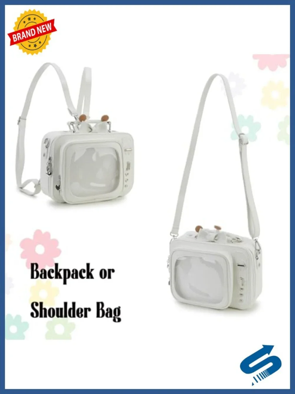 Novelty Retro TV Shape Ita Backpack with Clear Window for Pins Display